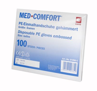 Med comfort PE-Handschuh Damengröße, 1 x 100 Stück, gehämmert, nicht steril, Damengröße