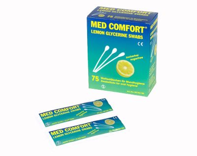 MED-COMFORT Lemon Sticks, Mundpflegestäbchen, PE-Stäbchen mit Wattekopf, 25 x 3 Stück, 15 cm