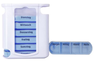 Pillenbox Wocheneinteilung Montag bis Sonntag, Morgen, Mittag, Abend, Nacht, Kunststoff, 13x11x4cm