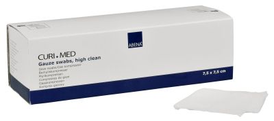 CURI-MED Mullkompresse, 8-fach, highclean, 150 Stück - Cleanbox, 7,5 x 7,5 cm