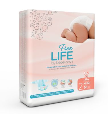 BBcash Freelife Mini / 3-6 kg / Gr.2, 2 x 56 Stück, Bauchumfang 30 - 48 cm, 39 x 19 cm