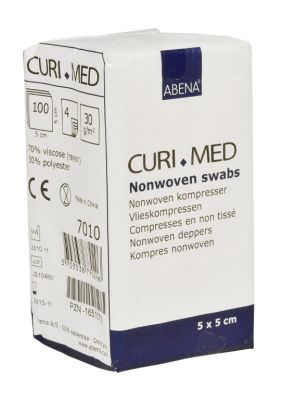 CURI-MED Vlieskompresse, 4-fach, unsteril, 100 Stück, 5 x 5 cm