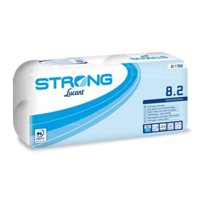 Strong Lucart 8.2 Toilettenpapier, 2-lagig, reiner Zellstoff, 250 Blatt, 72 Rollen/ Sack, 9,8 x 11,5 cm