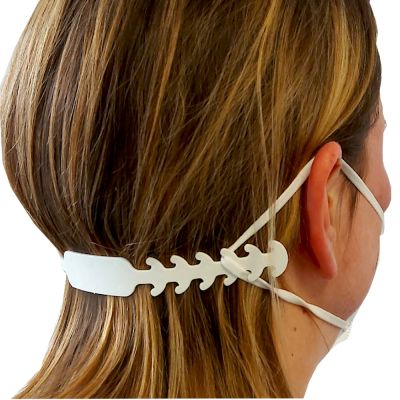 Maskenhalter für FFP Masken, Kunststoff, Entlastung der Ohren über Nacken und Hinterkopf