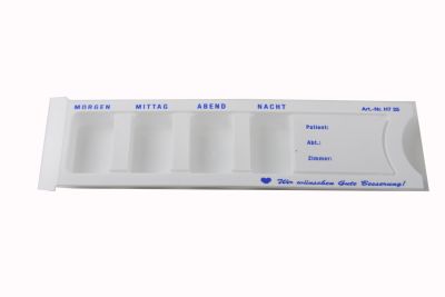 Medikamentendispenser,4 Fächer,mit Deckel, Morgens/Mittags/Abends/Nachts, 22,5 x 6,3 cm