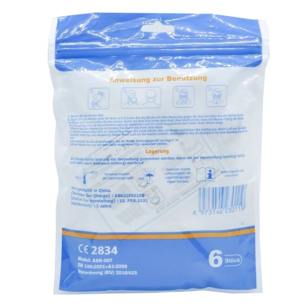 FFP2 Maske NR, EN149:2001 + A1:2009, Alternativartikel: FFP2NR-01